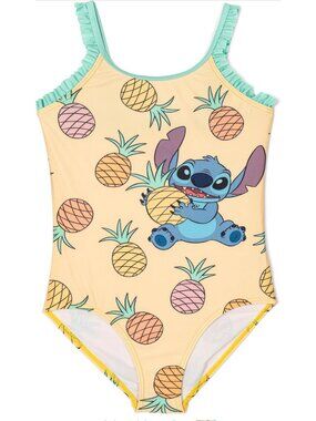 Girls Disney Stitch One-Piece Swimsuit Pineapple Print Size 7-8
